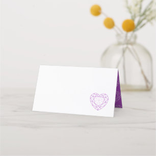 Personalised purple amethyst heart place guest card