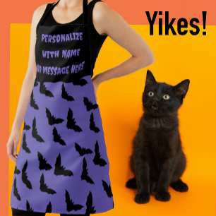 Personalised Purple and Black Bat Halloween Apron