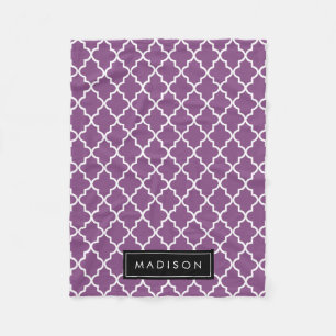 Personalised Purple and Black Quatrefoil Fleece Blanket