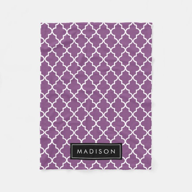 Personalised Purple and Black Quatrefoil Fleece Blanket (Front)