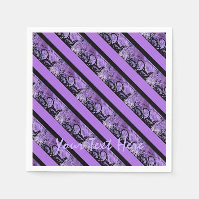 Personalised Purple and Black Striped Napkins (Front)
