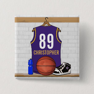 Personalised Purple and Gold Basketball Jersey 15 Cm Square Badge