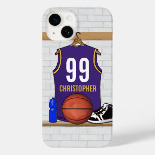 Personalised Purple and Gold Basketball Jersey Case-Mate iPhone 14 Case