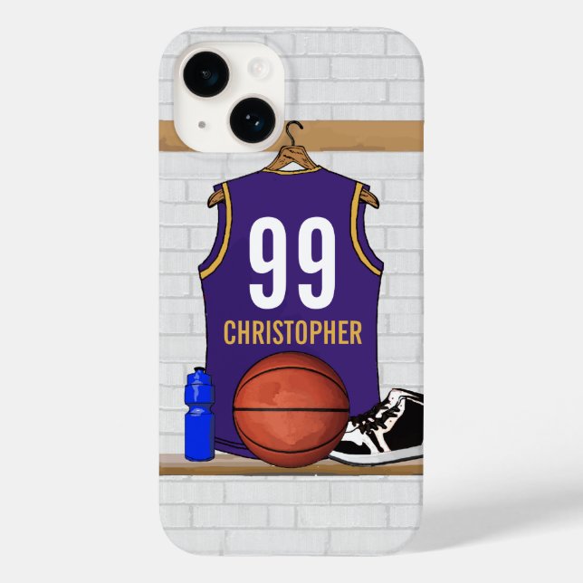 Personalised Purple and Gold Basketball Jersey Case-Mate iPhone Case (Back)
