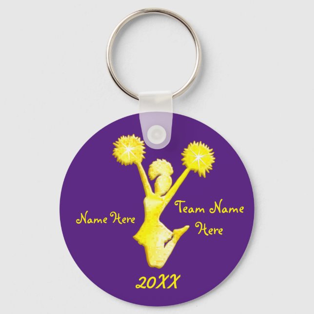 Personalised Purple and Gold Cheerleader Keychains (Front)