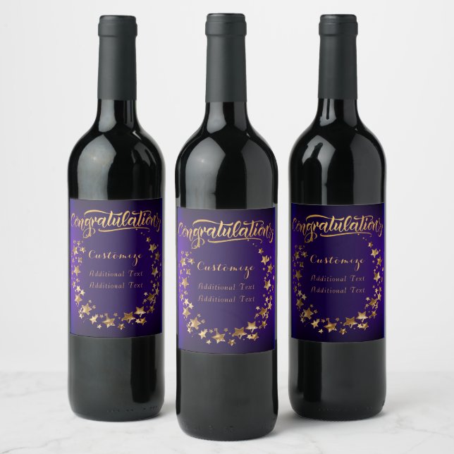 Personalised Purple And Gold Congratulations Wine Label (Bottles)
