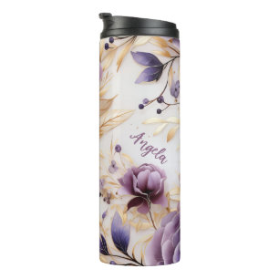 Personalised Purple And Gold Floral  Thermal Tumbler
