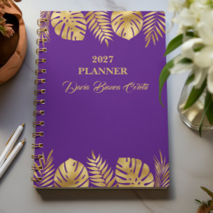 Personalised Purple and Gold Leaves Planner