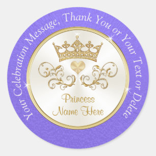 Personalised Purple and Gold Princess Stickers