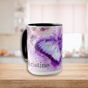 Personalised Purple and Gold Watercolor Butterfly Mug