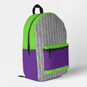 Personalised Purple and Green Printed Backpack