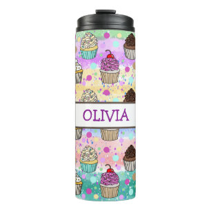 Personalised Purple and Pink Cupcakes   Thermal Tumbler