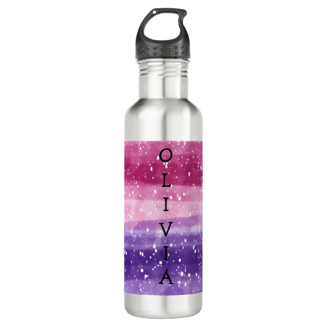 Personalised Purple and Pink Speckled    710 Ml Water Bottle (Front)