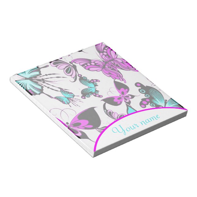 Personalised Purple and teal butterflies  Notepad (Angled)