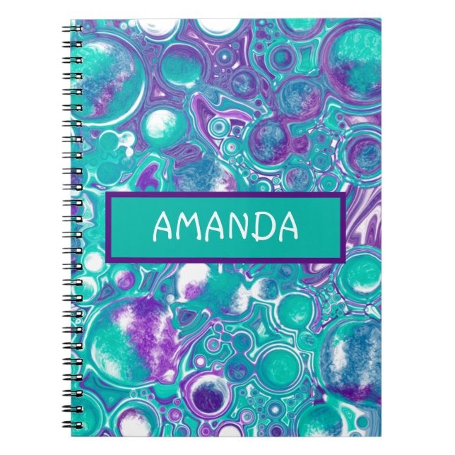 Personalised Purple and teal marble fluid art  Not Notebook (Front)