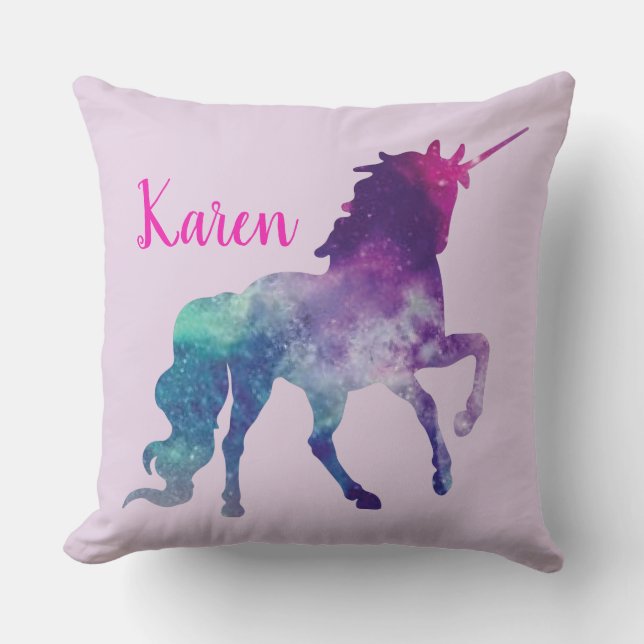 Personalised Purple and Turquoise Magical Unicorn Cushion (Front)