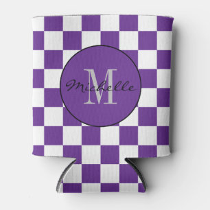 Personalised purple and white Chequerboard Pattern Can Cooler