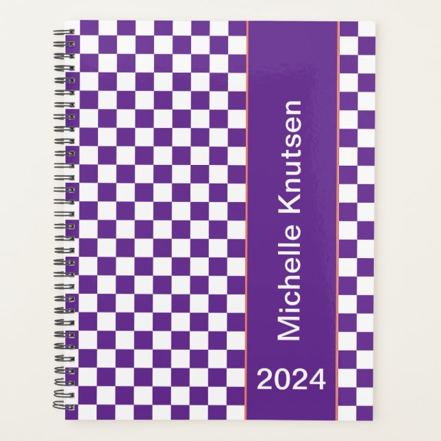 Personalised  purple and white  Chequered 2024 Planner (Front)