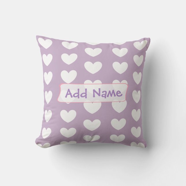 Personalised Purple and White Hearts Throw Pillow (Front)