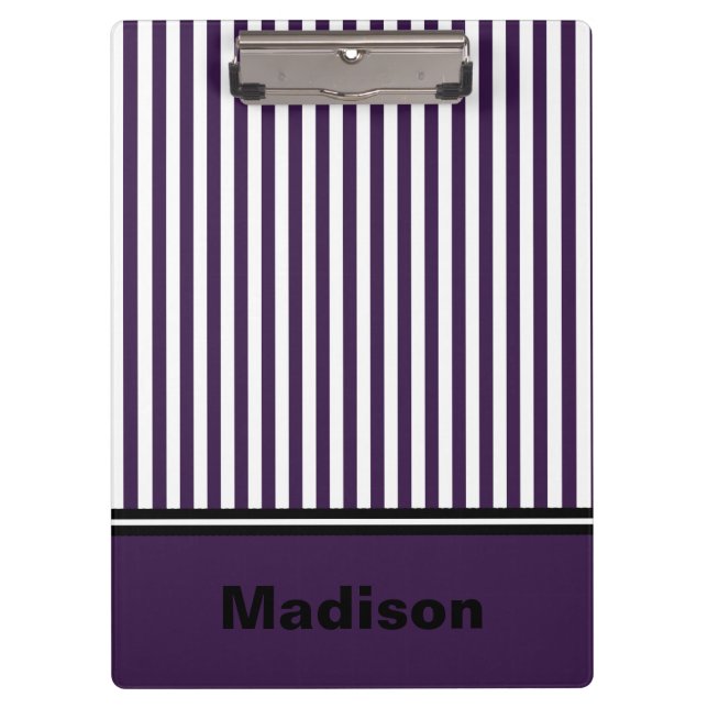 Personalised Purple and White Striped Clipboard (Front)