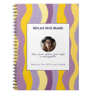 Personalised Purple and Yellow Wave Patterned Notebook