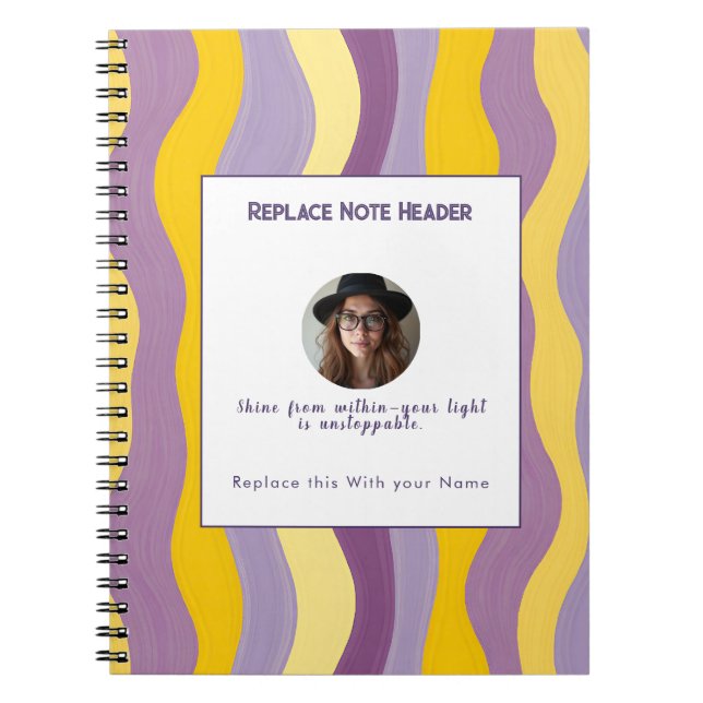Personalised Purple and Yellow Wave Patterned  Notebook (Front)