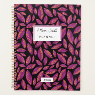 Personalised Purple Autumn Fall Leaves Pattern Planner