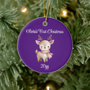Personalised Purple Baby Girl Her First Christmas Ceramic Tree Decoration