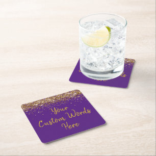 Personalised Purple Birthday Party Anniversary Square Paper Coaster