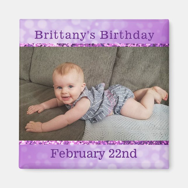 Personalised Purple  Birthday Reminder Magnet (Front)
