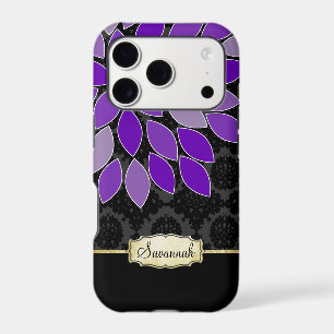 Personalised Purple Black and Gold Floral Damask