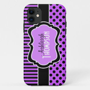 Personalised Purple, Black Striped Polka Dots Case-Mate iPhone Case