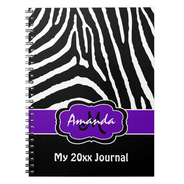 Personalised Purple Black White Zebra Journal (Front)