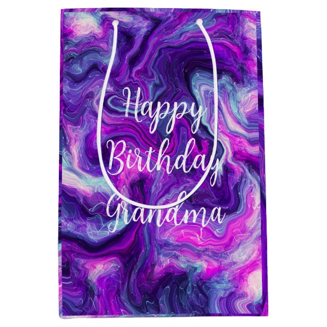 Personalised Purple, Blue, Pink Marble Birthday Medium Gift Bag (Front)