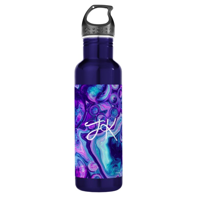 Personalised Purple, Blue, Pink Marble Bokeh   710 Ml Water Bottle (Front)