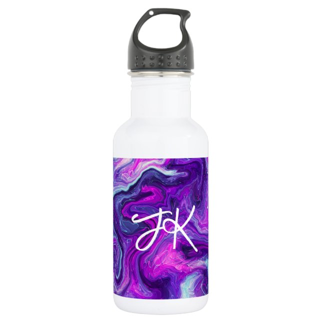 Personalised Purple, Blue, Pink Marble Fluid Art   532 Ml Water Bottle (Front)