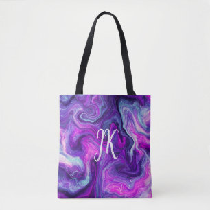 Personalised Purple, Blue, Pink Marble Fluid Art T Tote Bag