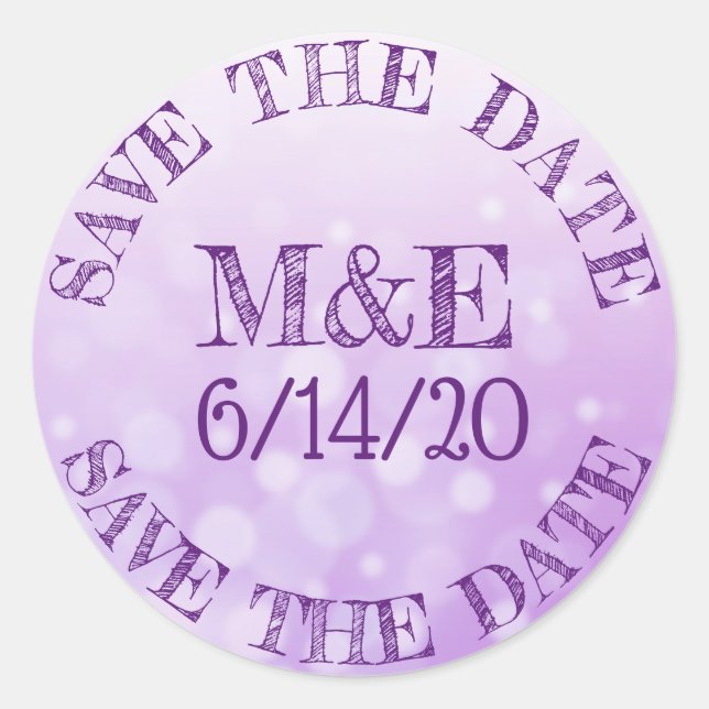 Personalised Purple Bokeh Wedding Stickers (Front)
