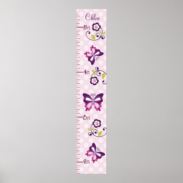 Personalised  Purple Butterflies Growth Chart (Front)