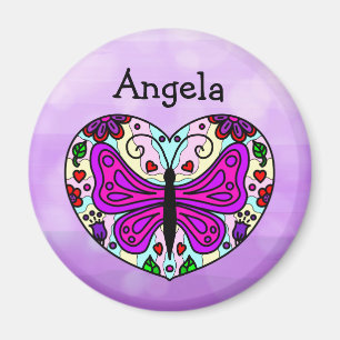 Personalised Purple Butterfly Heart Mandala Magnet