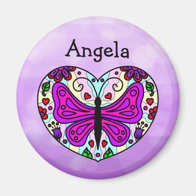 Personalised Purple Butterfly Heart Mandala      Magnet (Front)