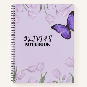 Personalised Purple Butterfly Tulip Spiral Notebook