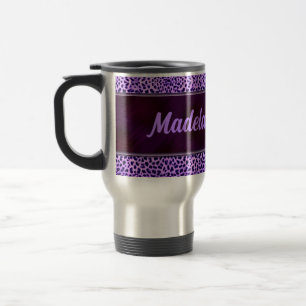 Personalised Purple Cheetah Print with Name Travel Mug