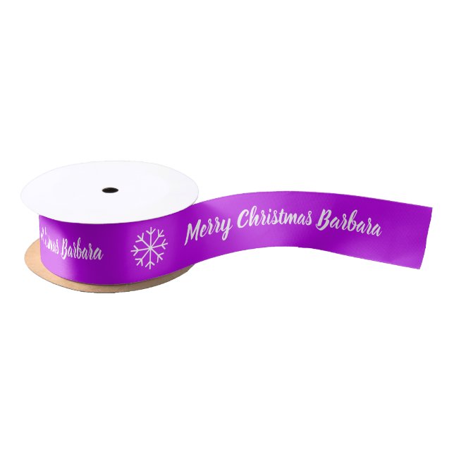 Personalised purple Christmas snowflake ribbon Satin Ribbon (Spool)