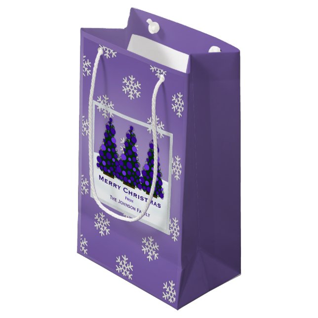 Personalised Purple Christmas Tree Gift Bag (Front Angled)