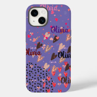 Personalised Purple Colourful Hearts iPhone 14 Cas