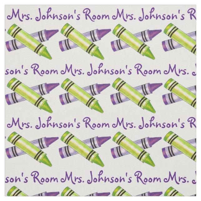Personalised Purple Crayons School Art Teacher Fabric (Swatch)