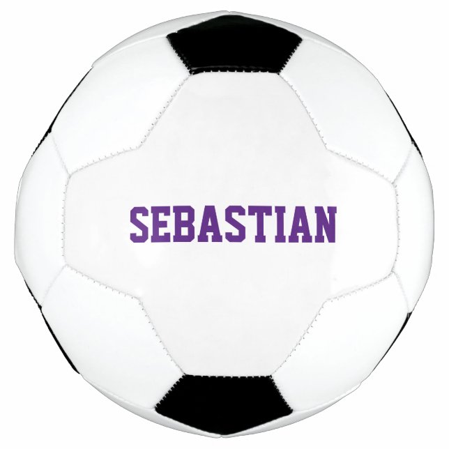 Personalised purple custom name sports team number soccer ball (Front)