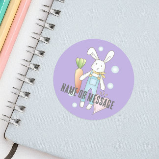 Personalised Purple Cute Stuffed Animal Bunny Classic Round Sticker