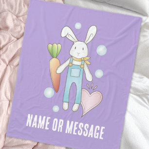 Personalised Purple Cute Stuffed Animal Bunny Fleece Blanket